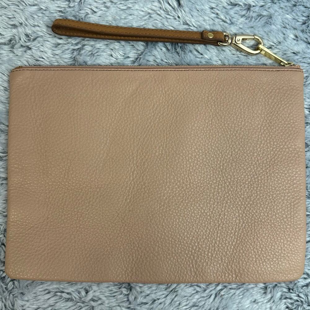 Fossil Large Multicolor Wristlet Striped Tan Orange Red Cowhide Leather 10x7 - Picture 2 of 8